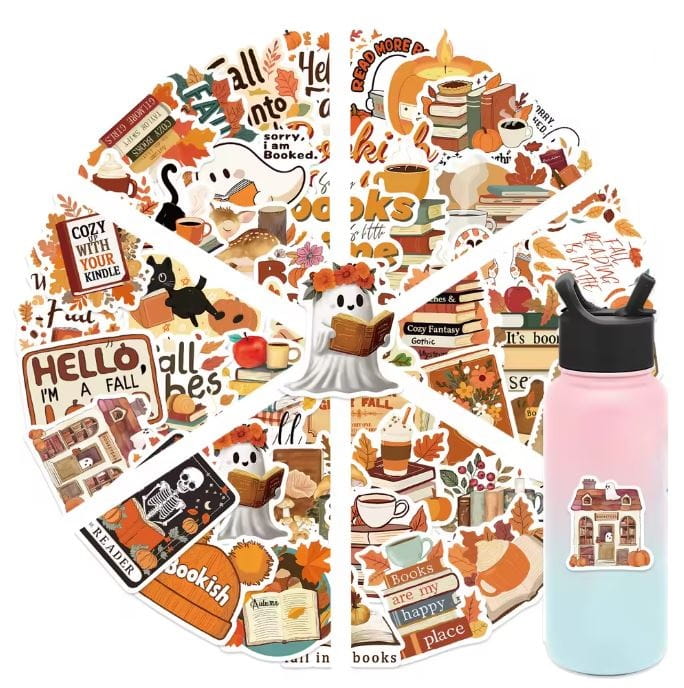 Naklejki winylowe Wlepy Jesienne Książkowe Cozy 50 szt STICKERBOMB