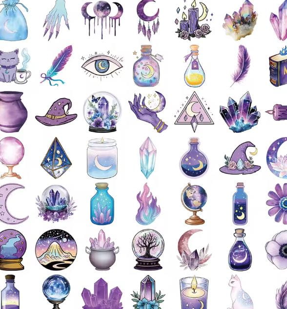 Naklejki winylowe Wlepy Magiczne Fioletowe Kryształy 50szt STICKERBOMB