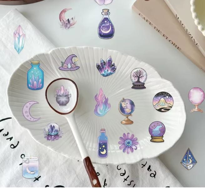 Naklejki winylowe Wlepy Magiczne Fioletowe Kryształy 50szt STICKERBOMB