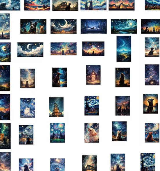 Naklejki winylowe Wlepy Gwiaździsta Noc Zwierzęta 50 szt STICKERBOMB
