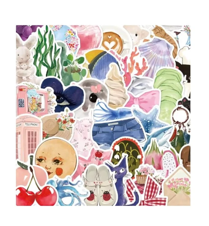 Naklejki winylowe Wlepy Malowane Akwarele Farby BuJo 50szt STICKERBOMB