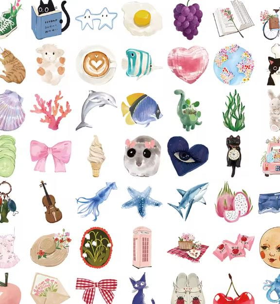 Naklejki winylowe Wlepy Malowane Akwarele Farby BuJo 50szt STICKERBOMB