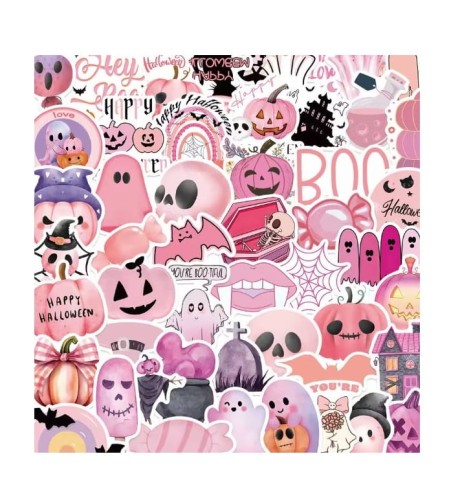 Naklejki winylowe Wlepy Różowe Halloween Duchy Dynie 50szt STICKERBOMB