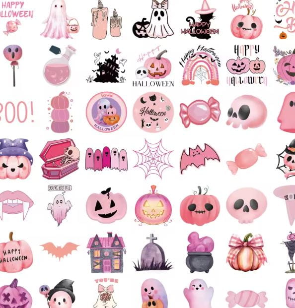 Naklejki winylowe Wlepy Różowe Halloween Duchy Dynie 50szt STICKERBOMB