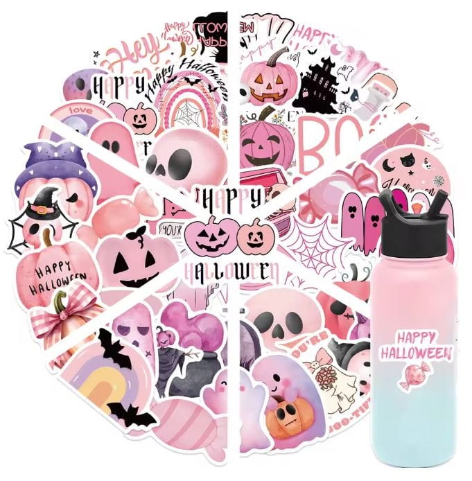 Naklejki winylowe Wlepy Różowe Halloween Duchy Dynie 50szt STICKERBOMB
