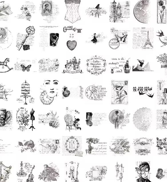 Naklejki winylowe Wlepy Czarno-biały Kolaż Vintage 58szt STICKERBOMB
