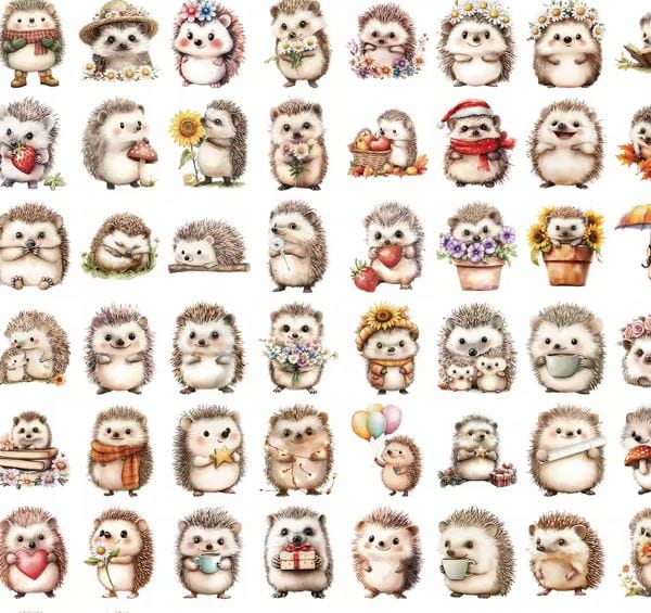 Naklejki winylowe Wlepy Kreskówkowe Jeże Jeżyki 50 szt STICKERBOMB