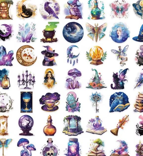Naklejki winylowe Wlepy Magiczne Czarownice Magia 50 szt STICKERBOMB