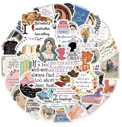 Naklejki winylowe Wlepy Jane Austen Książki Powieści 50szt STICKERBOMB