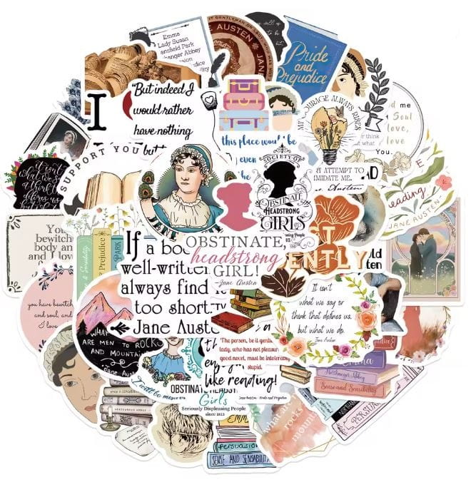 Naklejki winylowe Wlepy Jane Austen Książki Powieści 50szt STICKERBOMB