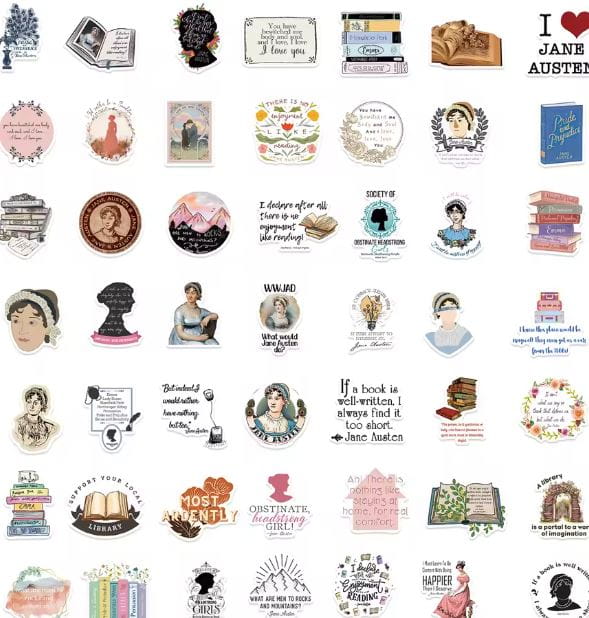 Naklejki winylowe Wlepy Jane Austen Książki Powieści 50szt STICKERBOMB
