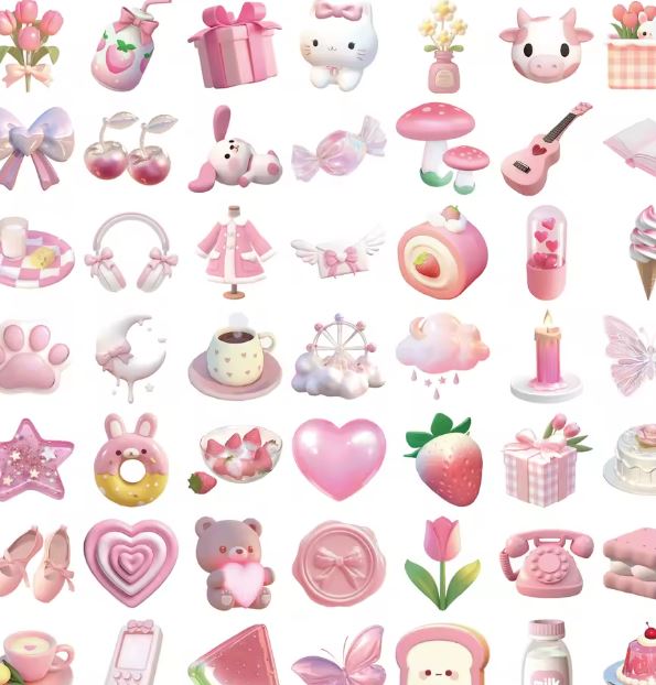 Naklejki winylowe Wlepy Różowe Cute Girly Aesthetic 50 szt STICKERBOMB
