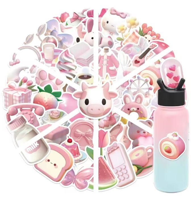 Naklejki winylowe Wlepy Różowe Cute Girly Aesthetic 50 szt STICKERBOMB