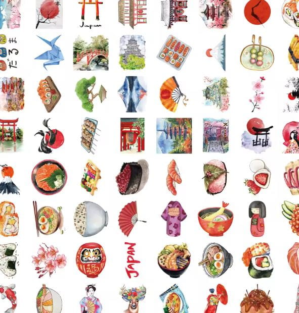 Naklejki winylowe Wlepy Japońska Kultura Jedzenie 50 szt STICKERBOMB