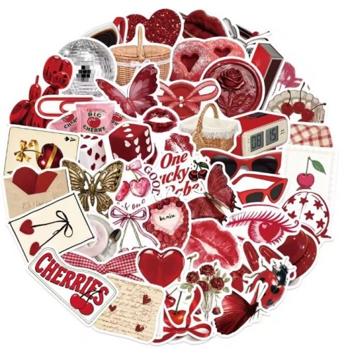 Naklejki winylowe Wlepy Wiśniowe Czerwone Girly 50 szt STICKERBOMB