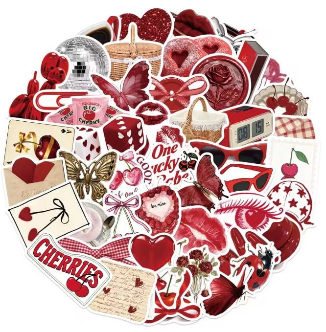 Naklejki winylowe Wlepy Wiśniowe Czerwone Girly 50 szt STICKERBOMB
