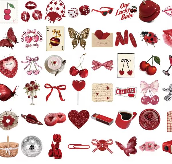 Naklejki winylowe Wlepy Wiśniowe Czerwone Girly 50 szt STICKERBOMB