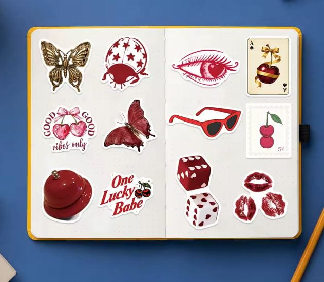 Naklejki winylowe Wlepy Wiśniowe Czerwone Girly 50 szt STICKERBOMB
