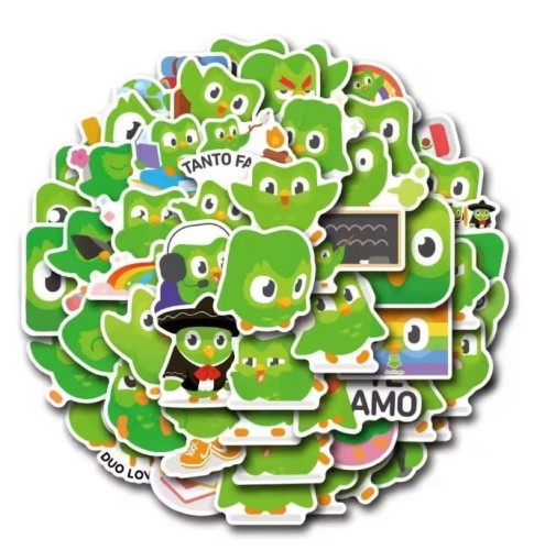 Naklejki winylowe Wlepy Duolingo Duo Nauka Języki 50 szt STICKERBOMB