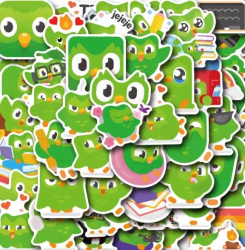 Naklejki winylowe Wlepy Duolingo Duo Nauka Języki 50 szt STICKERBOMB