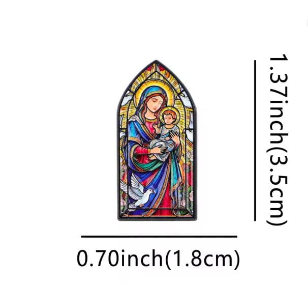 Przypinka emaliowana metalowa PIN Witraż Maryja Matka Boża Wiara Religia