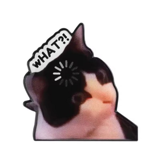 Przypinka emaliowana metalowa PIN Memowy Kot What?! Cat Meme