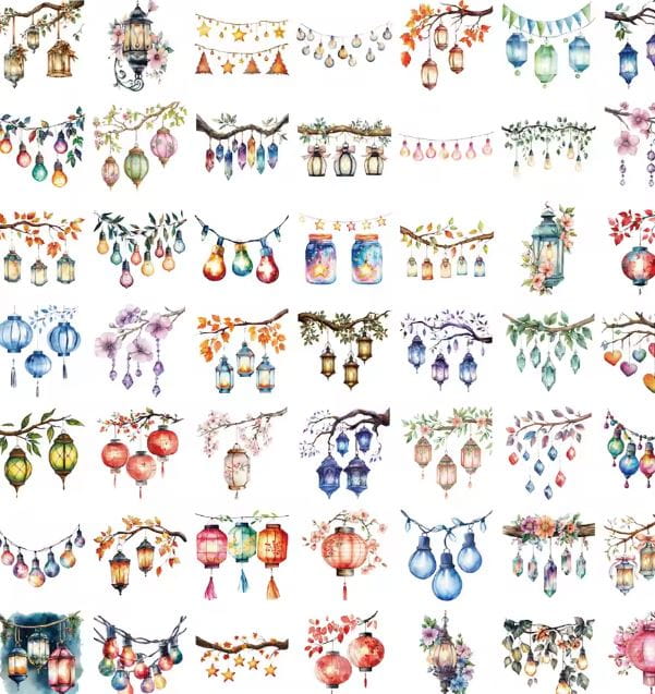 Naklejki winylowe Wlepy Lampiony Latarenki STICKERBOMB 50 sztuk