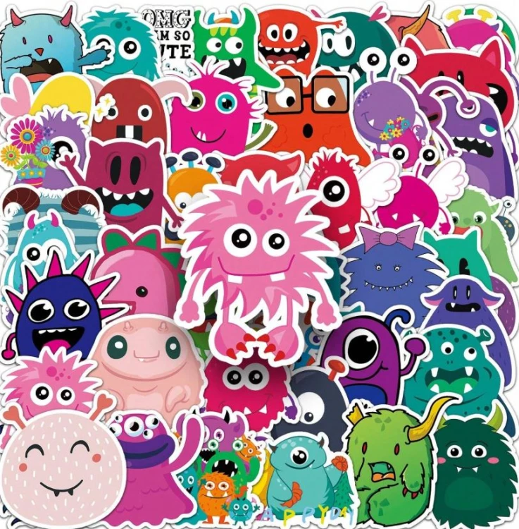 Naklejki winylowe Wlepy Kreskówkowe Potwory Potworki 50szt STICKERBOMB