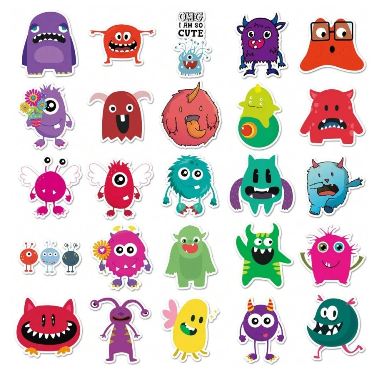 Naklejki winylowe Wlepy Kreskówkowe Potwory Potworki 50szt STICKERBOMB