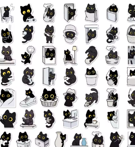 Naklejki winylowe Wlepy Szczęśliwy Czarny Kotek 50 sztuk STICKERBOMB
