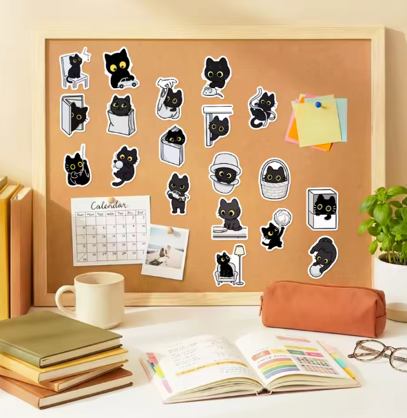 Naklejki winylowe Wlepy Szczęśliwy Czarny Kotek 50 sztuk STICKERBOMB
