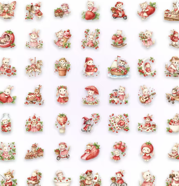 Naklejki winylowe Wlepy Truskawkowe Zwierzęta 50szt STICKERBOMB
