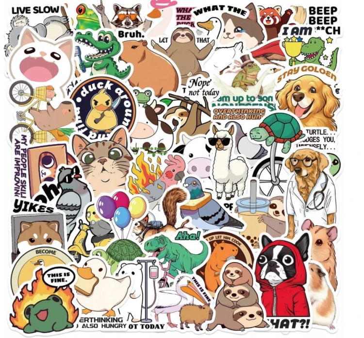 Naklejki winylowe Wlepy Zabawne Zwierzęta MIX 50szt STICKERBOMB