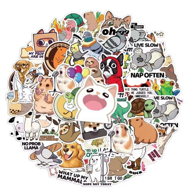 Naklejki winylowe Wlepy Zabawne Zwierzęta MIX 50szt STICKERBOMB