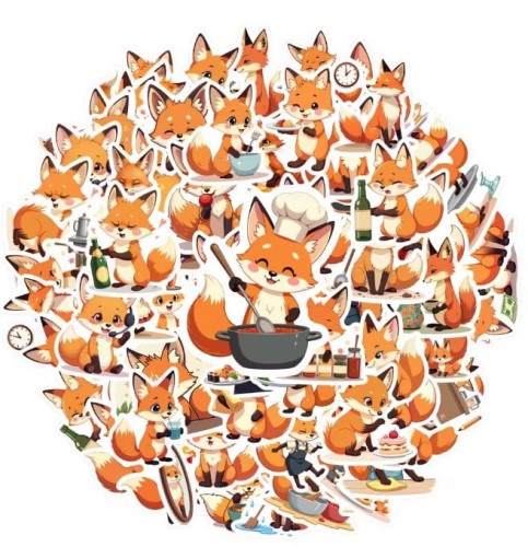 Naklejki winylowe Wlepy Lisy Liski Leśne MIX 50szt STICKERBOMB