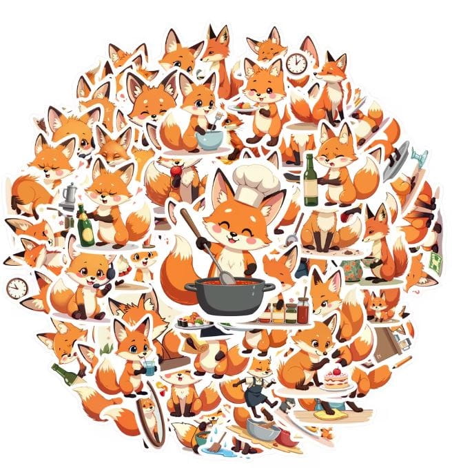 Naklejki winylowe Wlepy Lisy Liski Leśne MIX 50szt STICKERBOMB