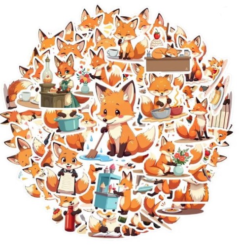 Naklejki winylowe Wlepy Lisy Liski Leśne MIX 50szt STICKERBOMB