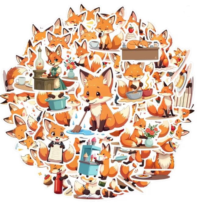Naklejki winylowe Wlepy Lisy Liski Leśne MIX 50szt STICKERBOMB