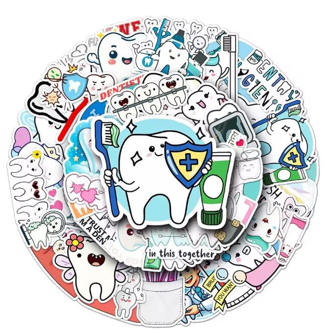 Naklejki winylowe Wlepy Zęby Dentysta Stomatolog 50szt STICKERBOMB