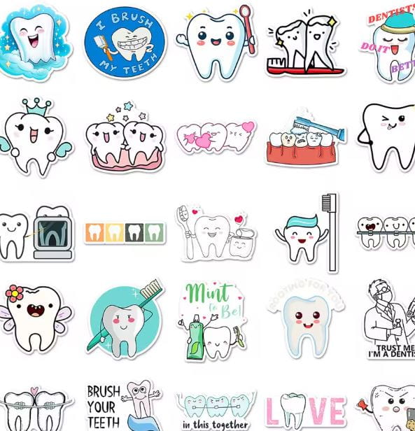 Naklejki winylowe Wlepy Zęby Dentysta Stomatolog 50szt STICKERBOMB