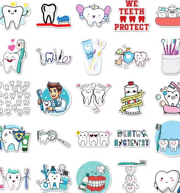 Naklejki winylowe Wlepy Zęby Dentysta Stomatolog 50szt STICKERBOMB