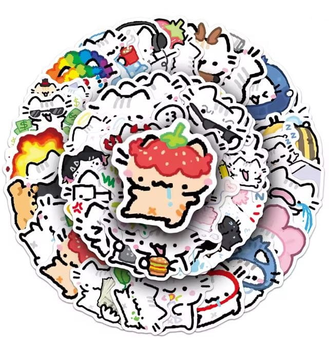 Naklejki winylowe Wlepy Koty Kreskówkowe BasiilLeaf 50 szt STICKERBOMB