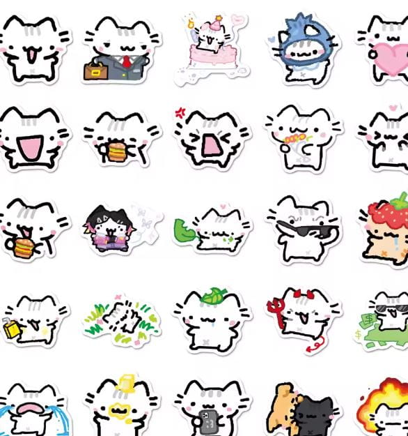 Naklejki winylowe Wlepy Koty Kreskówkowe BasiilLeaf 50 szt STICKERBOMB