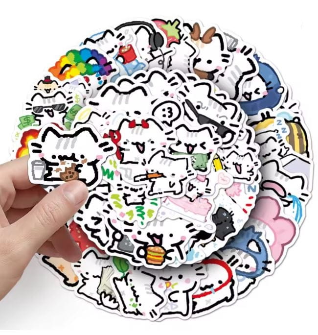 Naklejki winylowe Wlepy Koty Kreskówkowe BasiilLeaf 50 szt STICKERBOMB