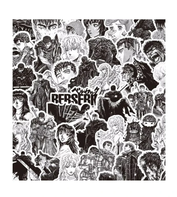 Naklejki winylowe Wlepy Berserk Guts Czarno-białe 80 szt STICKERBOMB