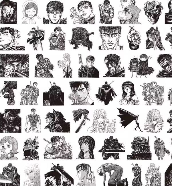 Naklejki winylowe Wlepy Berserk Guts Czarno-białe 80 szt STICKERBOMB