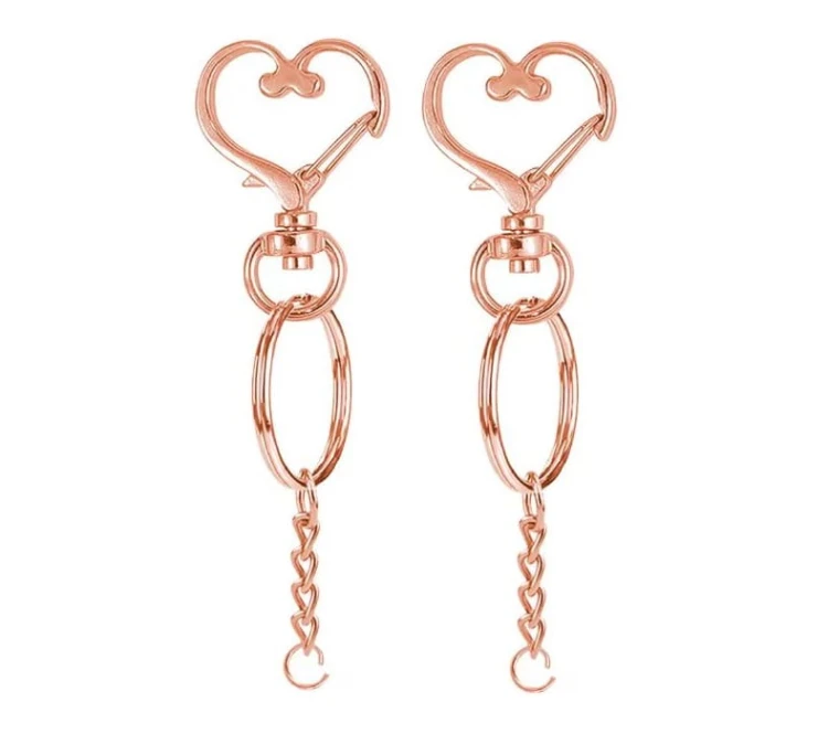 Karabińczyk Baza do breloka Serce z Kołkiem Różowe Rose Gold 2 sztuki