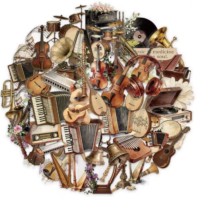 Naklejki winylowe Wlepy Muzyczne Muzyka Instrumenty 50 szt STICKERBOMB