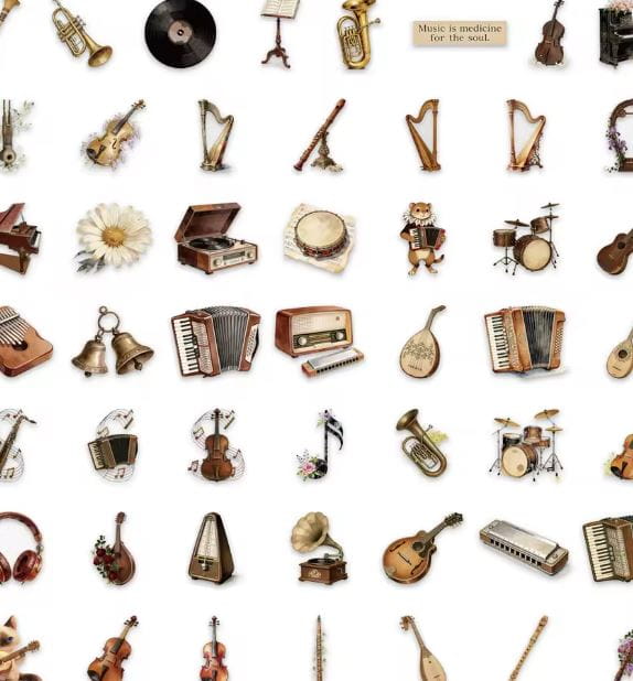 Naklejki winylowe Wlepy Muzyczne Muzyka Instrumenty 50 szt STICKERBOMB