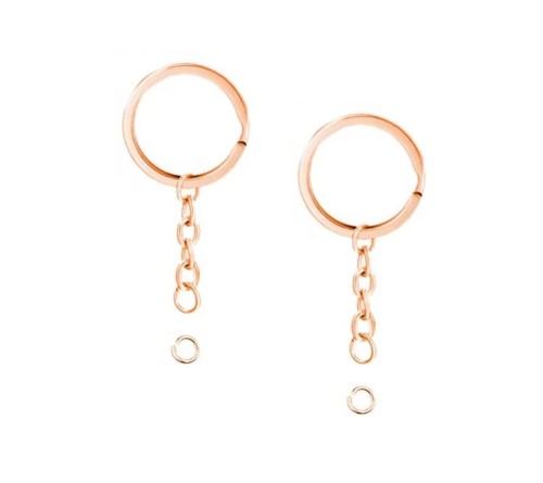 Karabińczyk Baza do breloka Kółko z łańcuszkiem Rose Gold 2 sztuki